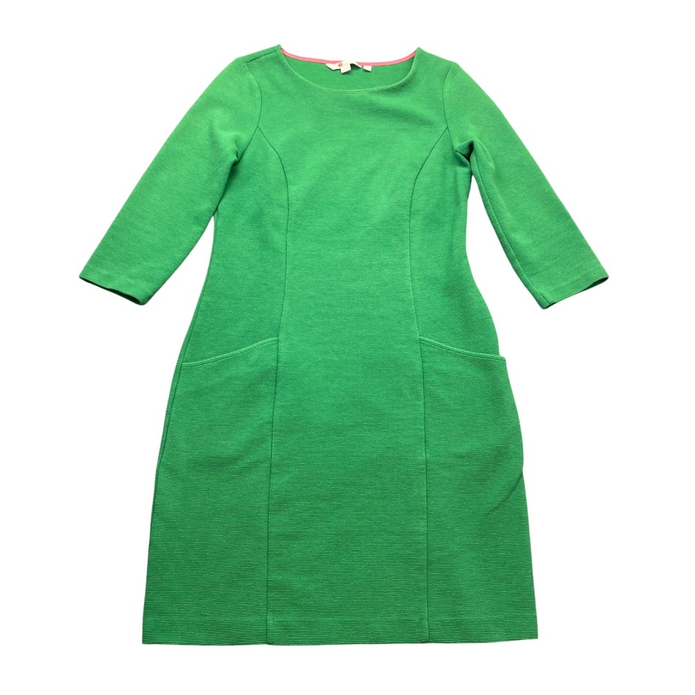 Boden Green Ottoman Ribbed Knit 3/4 Sleeve Shift Dress with Pockets US 4R